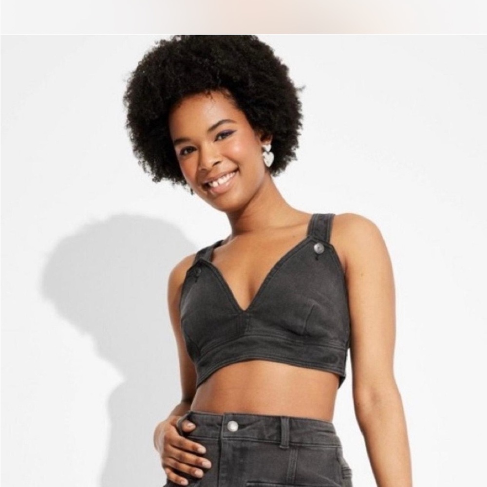 Wild Fable Black Fitted Crop Tank Top